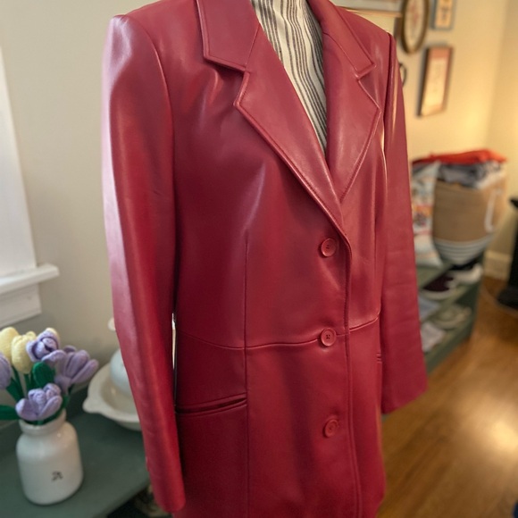 Nordstrom Women's Red Genuine Leather Blazer - Picture 5 of 8